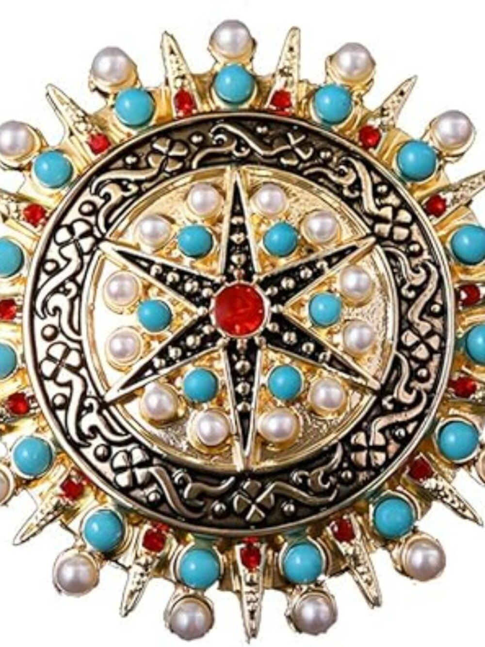 New Crystal Star Brooch Pin Bohemian Minimalist Metal Turquoise Round Elegant
